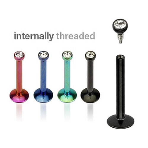 Lippenpiercing Titan (PVD) Strass und Innengewinde