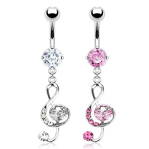 Bauchnabelpiercing Musik Note mit Kristall Strass Steinchen aus Chirurgenstahl