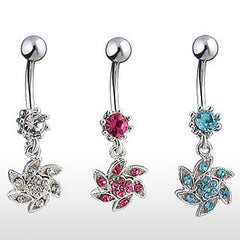 Bauchnabel Piercing Zirkonia Kristall Stein Strass Blume