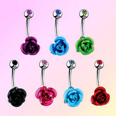Bauchnabel Piercing aus Chirurgenstahl mit Rose in Stahloptik.