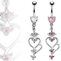 Bauchnabelpiercing mit geschwungenem Zirkonia Herz Anhänger