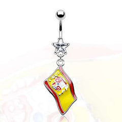 Bauchnabel Piercing mit weissem Kristall Stern und Flagge von Spanien