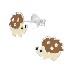 Kinder Ohrstecker Igel mit weißen Kristall Strass Steinchen 925er Silber