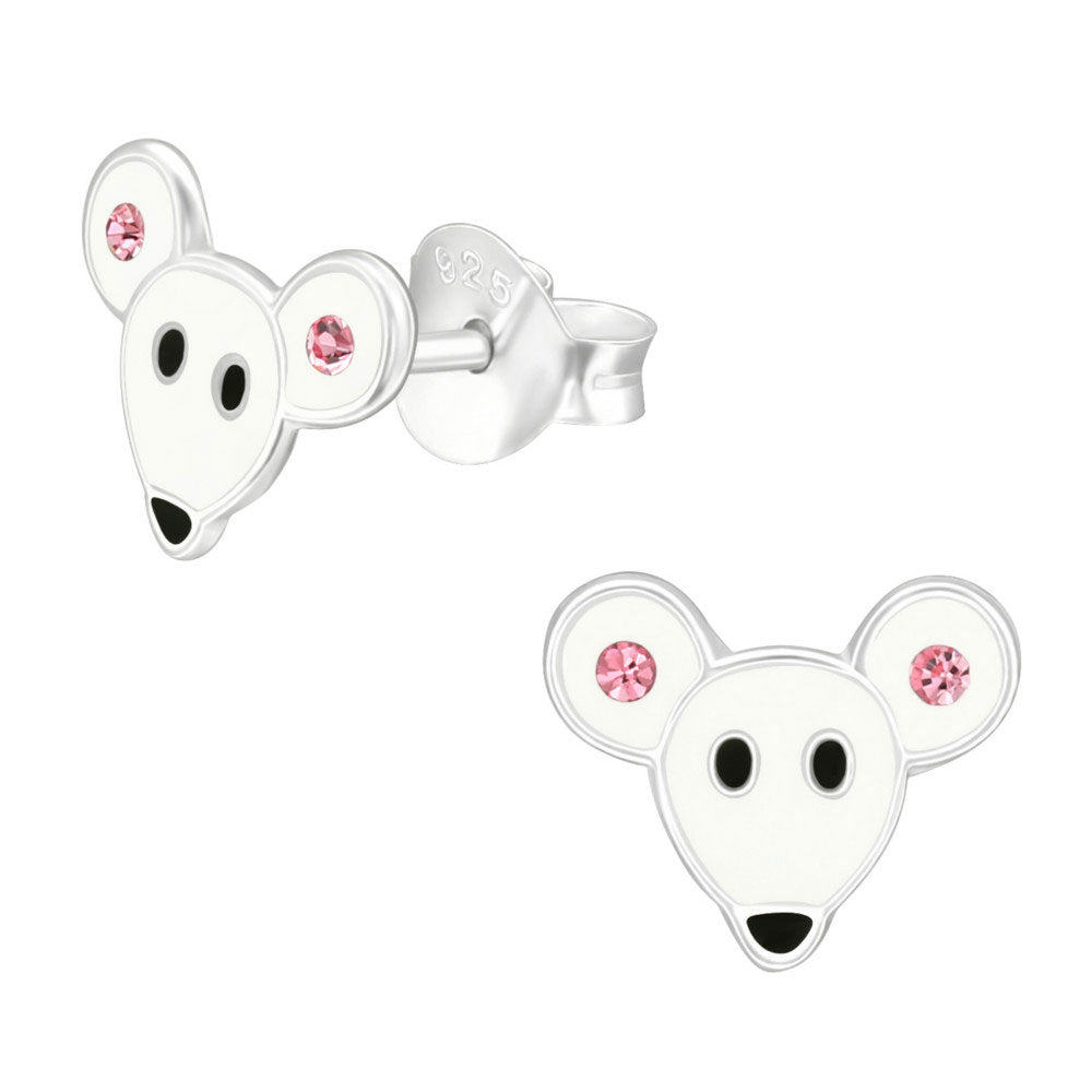 Kinder Ohrstecker Maus mit pinken Kristall Strass Steinchen 925er Silber