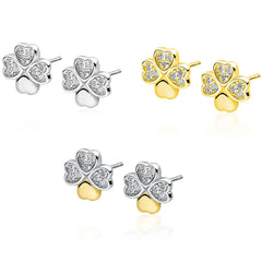 Ohrstecker Kleeblatt Glücksbringer Zirkonia Herz Steinchen 925er Silber Damen Mädchen