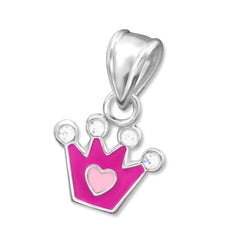Kinder Kettenanhänger Krone pink rosa glitter glitzer 925er Silber Kinderschmuck