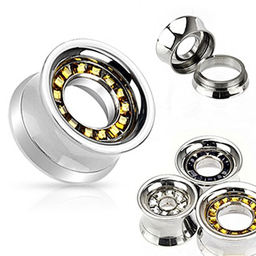 Flared Flesh Tunnel Kristall Steinchen C316L Chirurgenstahl