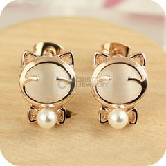 Ohrringe Ohrstecker Katze cat Gold mit Perle