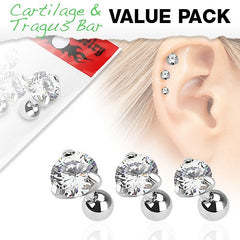 3er Set Tragus Piercing mit Zirkonia Farbwahl - Cristal-Jewelry