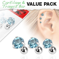 3er Set Tragus Piercing mit Zirkonia Farbwahl - Cristal-Jewelry