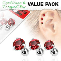 3er Set Tragus Piercing mit Zirkonia Farbwahl - Cristal-Jewelry