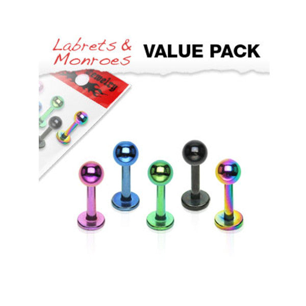 5er Set Lippenpiercing Chirurgenstahl Titan PVD beschichtet bunt - Cristal-Jewelry