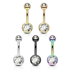 5er Set Bauchnabelpiercing zwei weißen Kristallstein Kugeln Farb beschichtet Chirurgenstahl - Cristal-Jewelry