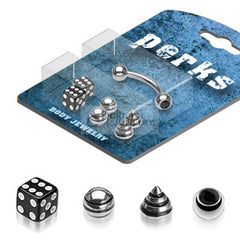 Augenbrauenpiercing Set Würfel Strass-Kugeln Spitzen gestreift Farbwahl - Cristal-Jewelry