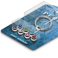 Piercing Klemmring Ball Closure BCR Set mit 7 bunten Strass Kugeln Chirurgenstahl
