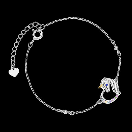 Armband mit Anhänger Pferd Einhorn Herz 925er Silber bunte Zirkonia Kinder Mädchen Damen