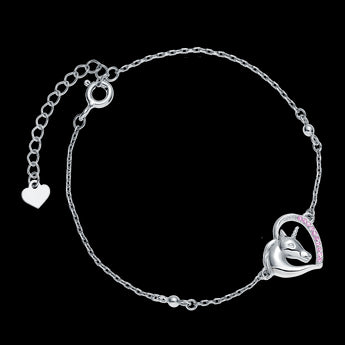 Armband mit Charm Anhänger Pferd  Einhorn Herz  925er Silber pink Zirkonia  Kinder Mädchen Damen