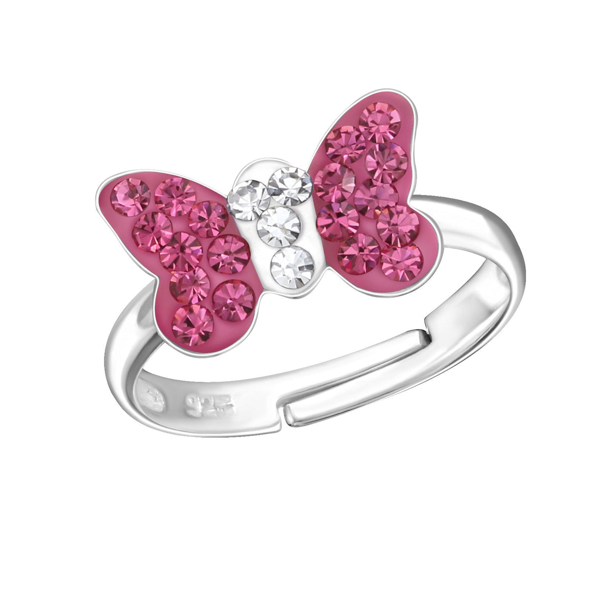 Kinder Ring Fingerring mit Schmetterling pink Strass verstellbar 925er 