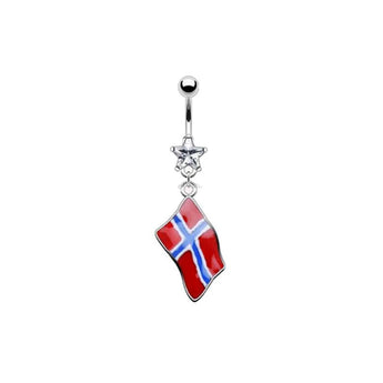 Bauchnabelpiercing mit Norway Norwegen Flagge und Kristall-Stern Chirurgenstahl