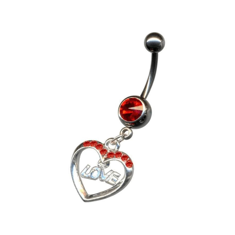 Bauchnabel Piercing mit "Love" Herz Strass und *Zirkonia Stein