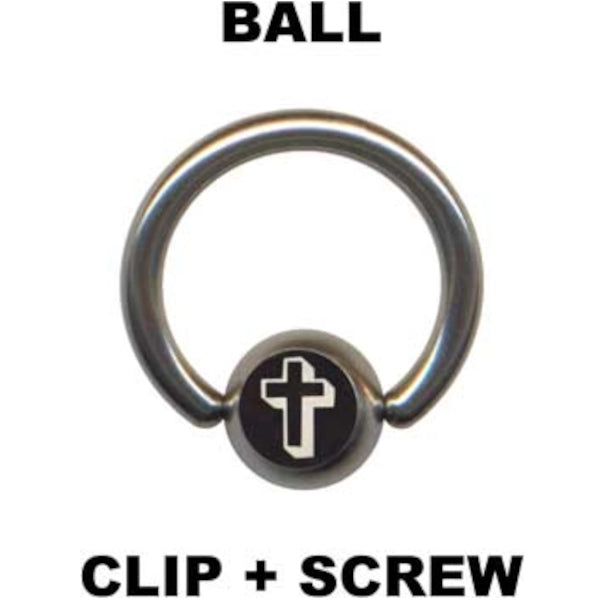 Ball Closure Ring Piercing Klemmring BCR aus Chirurgenstahl mit Kreuz Gothik
