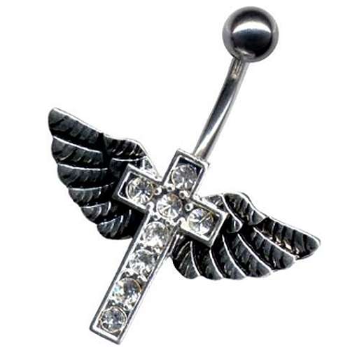 Bauchnabelpiercing Fantasy Strass Kreuz Flügel Wings Gothic
