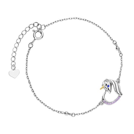 Armband mit Charm Anhänger Pferd  Einhorn Herz  925er Silber lila Zirkonia  Kinder Mädchen Damen