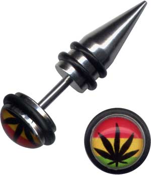 Fake Tunnel Plug Ohr Piercing Jamaika Hanf Pflanze Logo aus Chirurgenstahl - Cristal-Jewelry