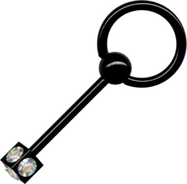 Klemmring Kugel und Hantel und einem Strass Würfel schwarz Chirurgenstahl - Cristal-Jewelry