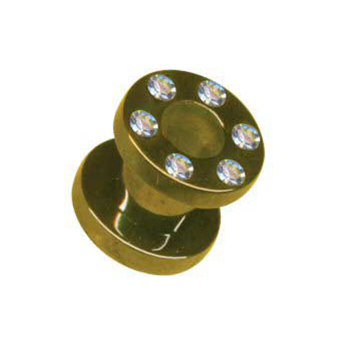 Flesh Tunnel Piercing Ohr Plug  Strass Gold C316L - Cristal-Jewelry