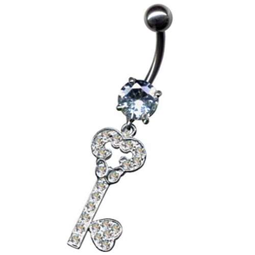 Bauchnabelpiercing Titan Strass Schlüssel Key  Zirkonia CZ 925er 