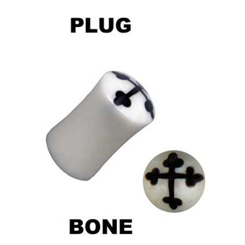 Ohr Plug aus Bone mit "Kreuz" Organic Flesh Tunnel
