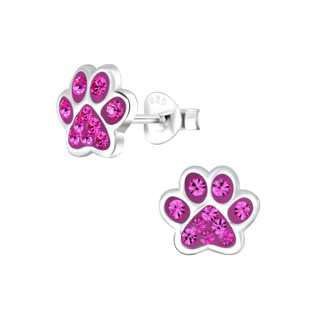 Kinder Mädchen Ohrstecker Ohrschmuck Hundepfote Pfote Pfötchen Tatzen Glitzer in pink 925er Silber 