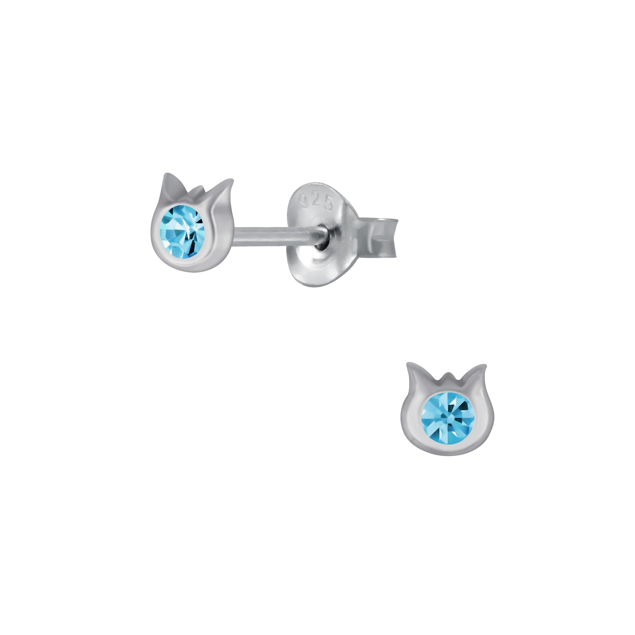 Kinder Ohrstecker Ohrschmuck Katze Cat Kristall Farbwahl Silber Ohrringe Kinderschmuck - Cristal-Jewelry