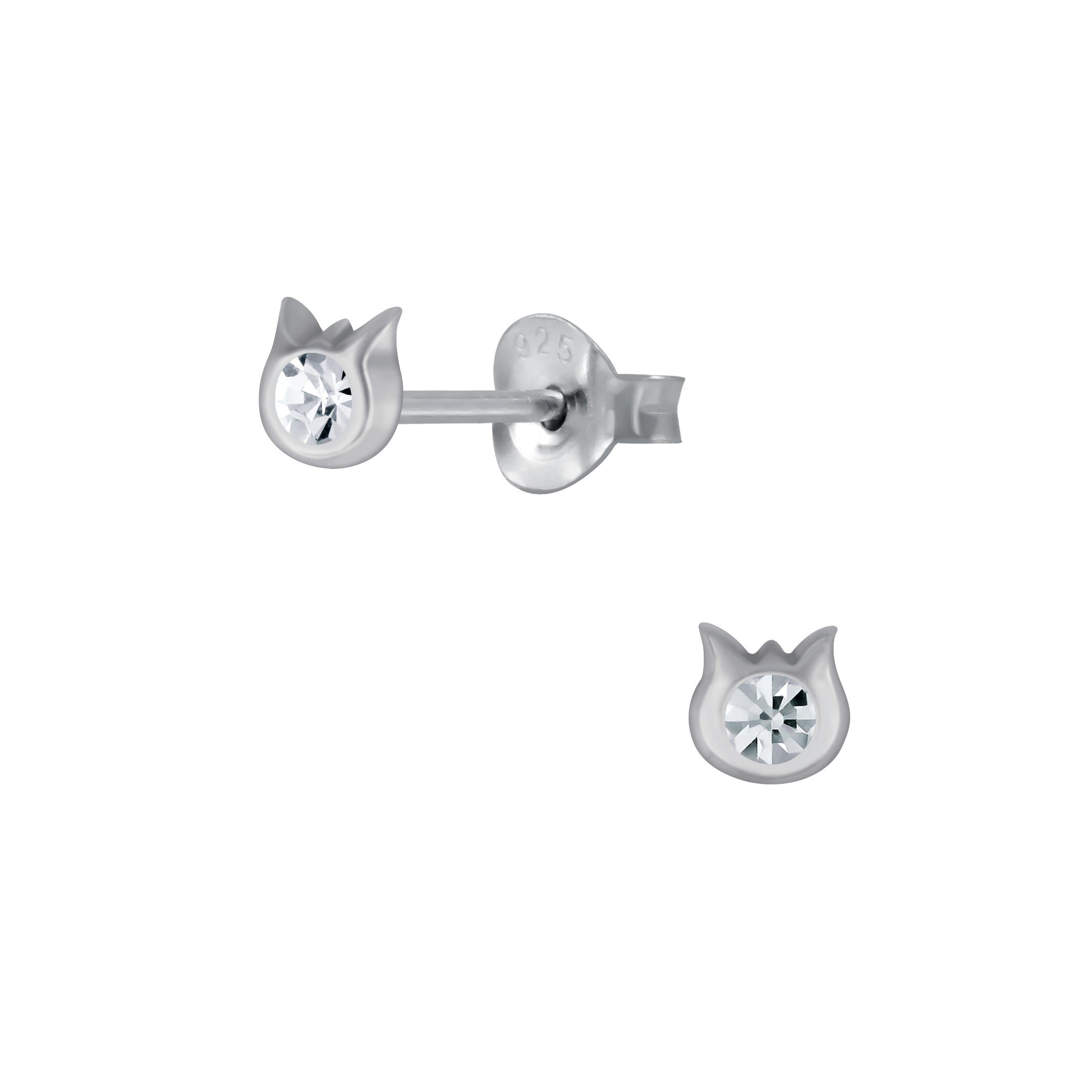 Kinder Ohrstecker Ohrschmuck Katze Cat Kristall Farbwahl Silber Ohrringe Kinderschmuck - Cristal-Jewelry