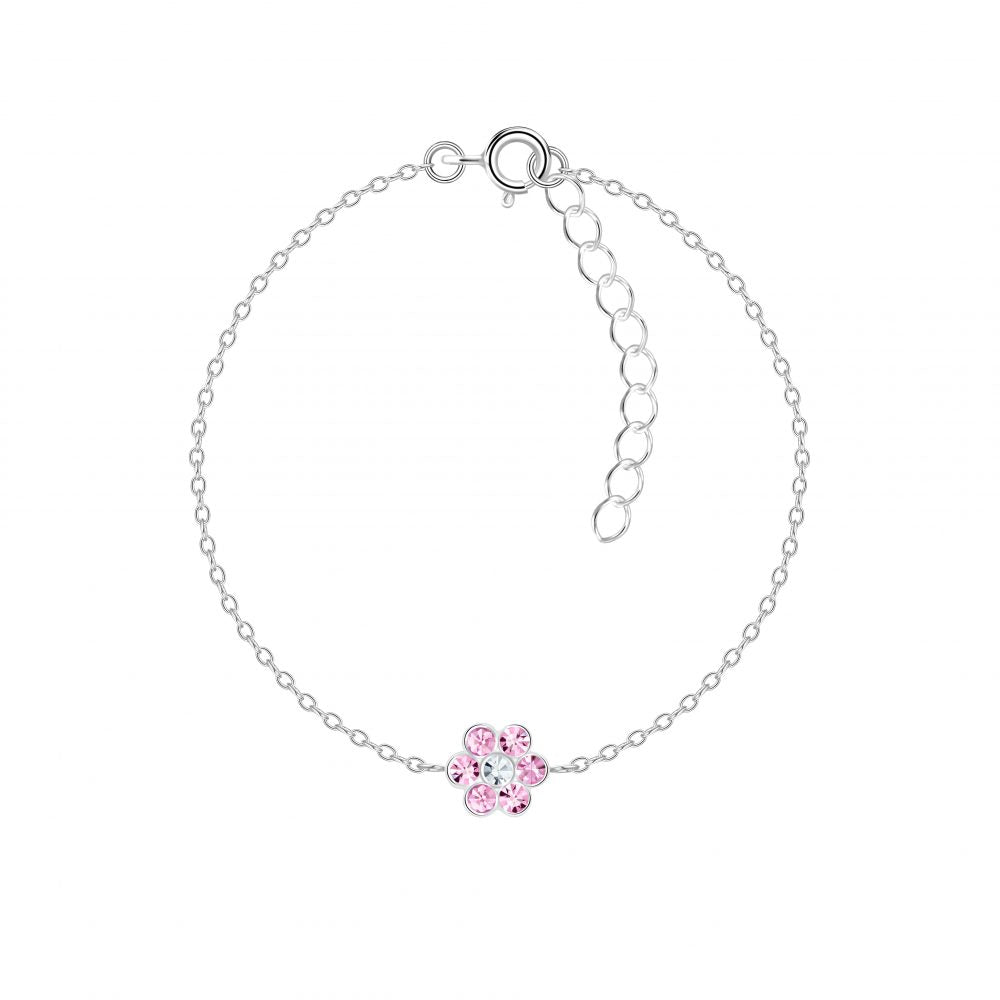 Kinder Mädchen Armband Blume mit Strass in pink 925er Silber - Cristal-Jewelry
