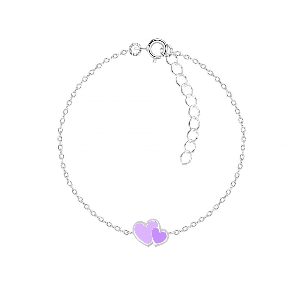 Kinder Mädchen Armband mit lila Doppel Herz 925er Silber - Cristal-Jewelry