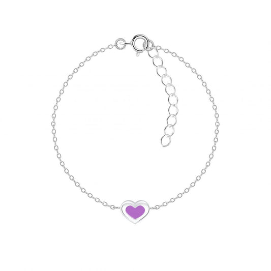 Kinder Mädchen Armband mit lila Herz 925er Silber - Cristal-Jewelry