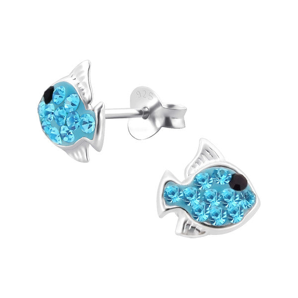 Kinder Mädchen Ohrstecker Fisch hellblau Strass 925er Silber Ohrringe Kinderschmuck - Cristal-Jewelry