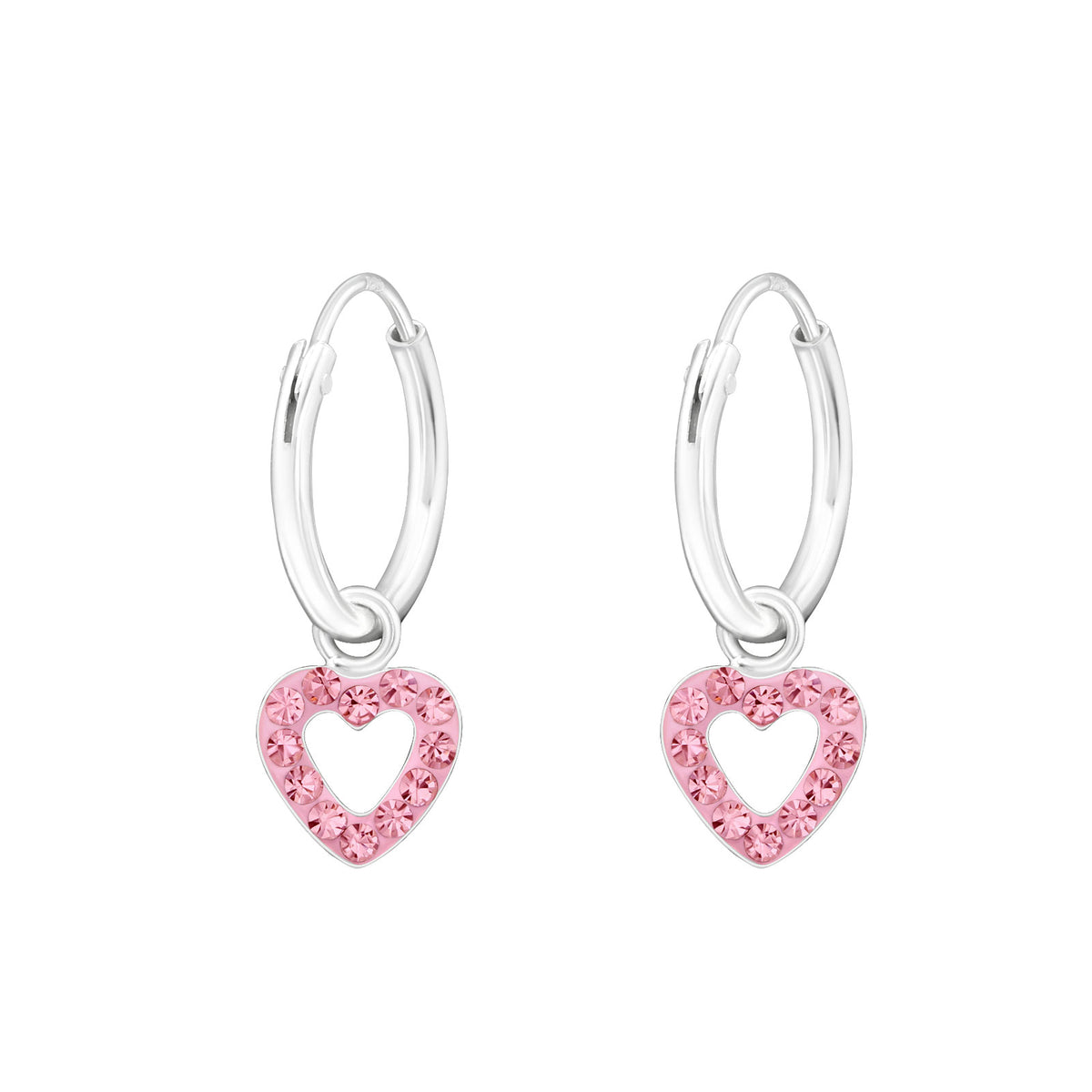 Kinder Mädchen Creolen Ohrringe Herz pink Strass 925er Silber Kinderschmuck - Cristal-Jewelry