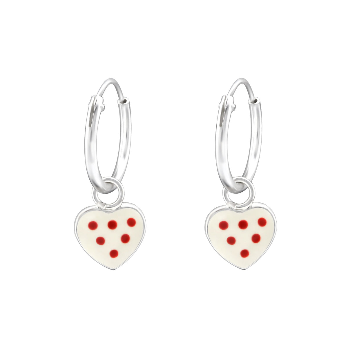 Kinder Mädchen Creolen Ohrringe Herz mit roten punkten 925er Silber Kinderschmuck - Cristal-Jewelry