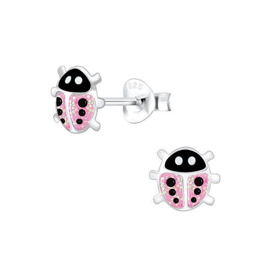 Kinder Mädchen Ohrstecker Ohrschmuck Marienkäfer Glitter rosa  925er Silber Kinderschmuck - Cristal-Jewelry