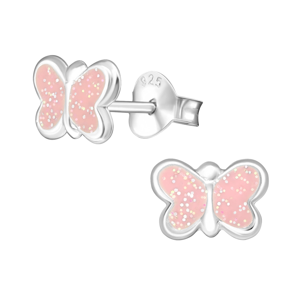 Kinder Mädchen Ohrstecker Ohrschmuck Schmetterling 925er Silber pink Glitzer Glitter