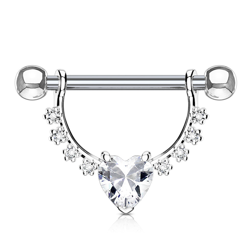 Brustpiercing Brustwarzenpiercing mit Kristall Herz und Strass Steinchen Nipple Clicker - Cristal-Jewelry