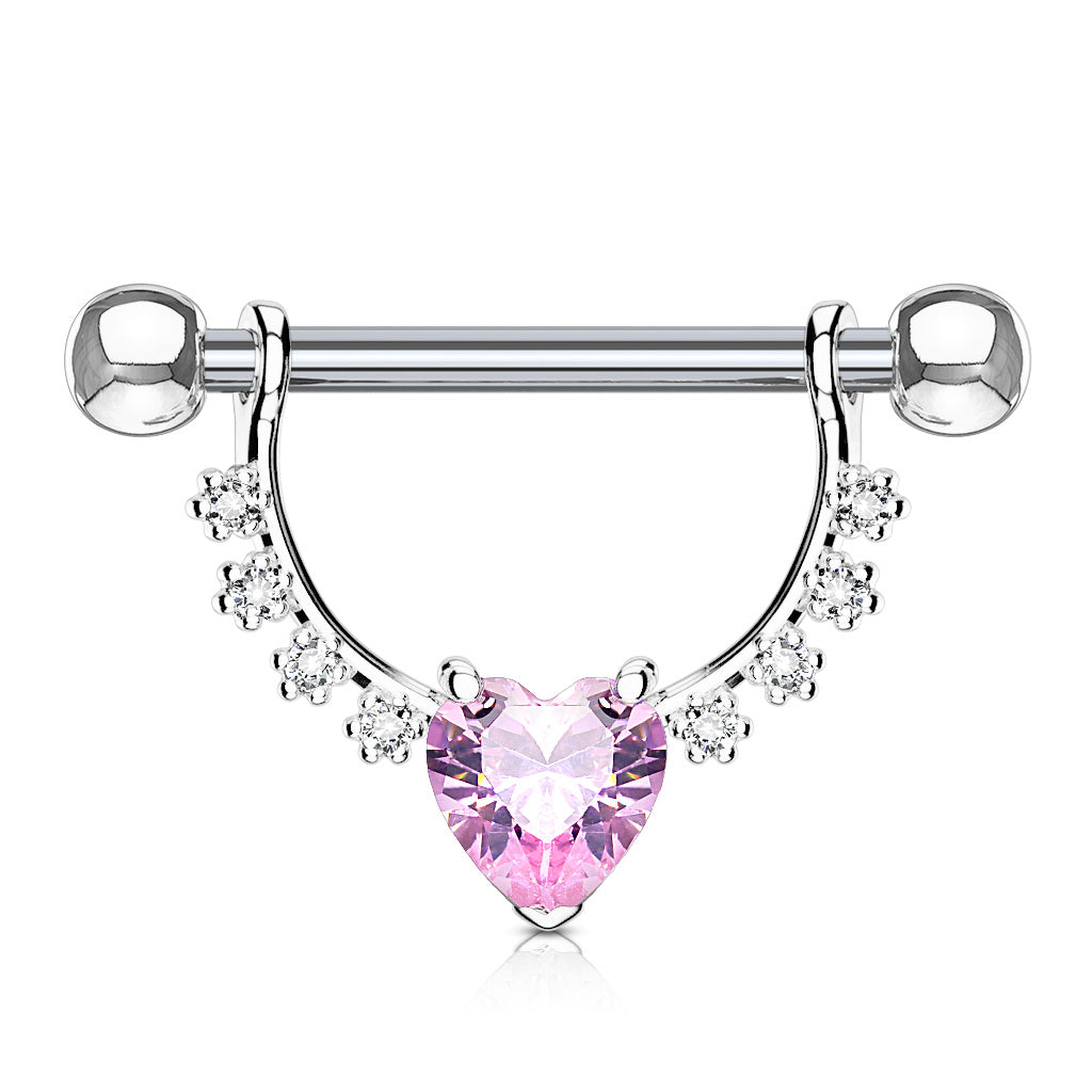 Brustpiercing Brustwarzenpiercing mit Kristall Herz und Strass Steinchen Nipple Clicker - Cristal-Jewelry