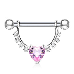 Brustpiercing Brustwarzenpiercing mit Kristall Herz und Strass Steinchen Nipple Clicker - Cristal-Jewelry