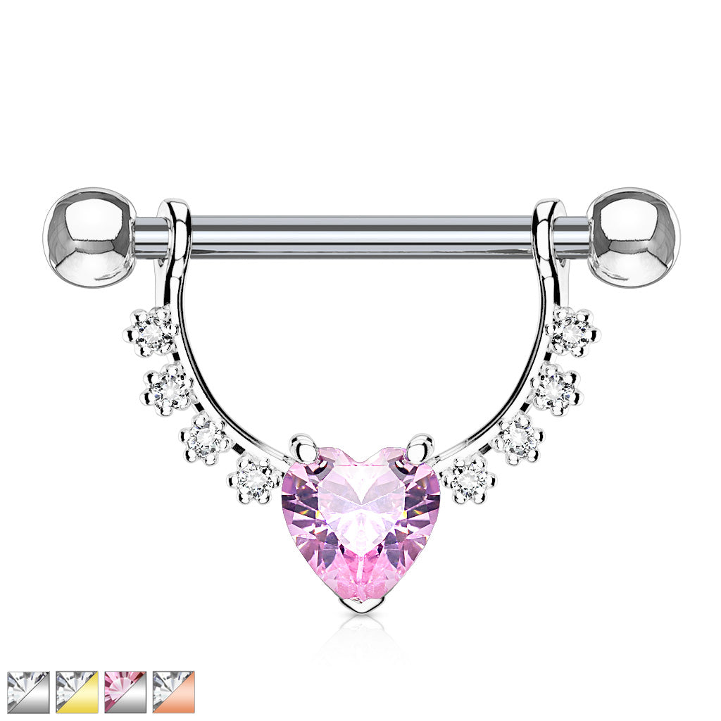 Brustpiercing Brustwarzenpiercing mit Kristall Herz und Strass Steinchen Nipple Clicker 