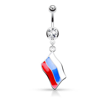 Bauchnabelpiercing mit Russland Russia Flagge und Kristall-Stein EM 
