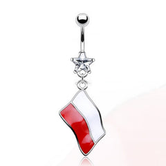 Bauchnabelpiercing mit Polen Polska Flagge und Kristall-Stern EM WM Fußball - Cristal-Jewelry