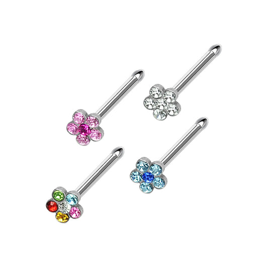 4er Set Nasenpiercing Nasenstecker Strass Blume  Chirurgenstahl - Cristal-Jewelry